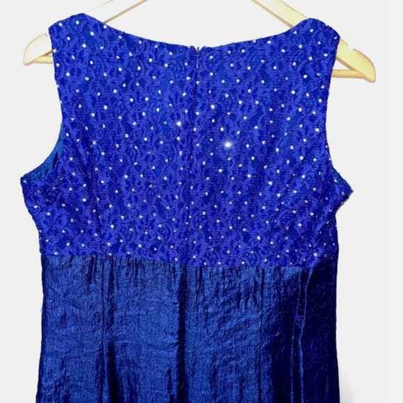 Vtg Y2K J. TAYLOR Cocktail Dress Blue Rhinestones &. Jacket Size 10 Lace - Picture 7 of 12